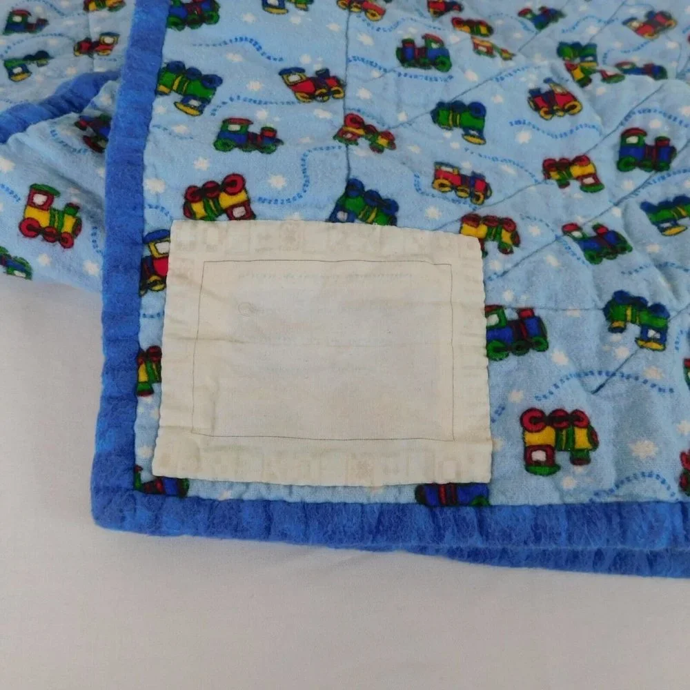 Quilt Baby Crib Blanket Trains Cars Airplanes Trucks Blue Yellow 36